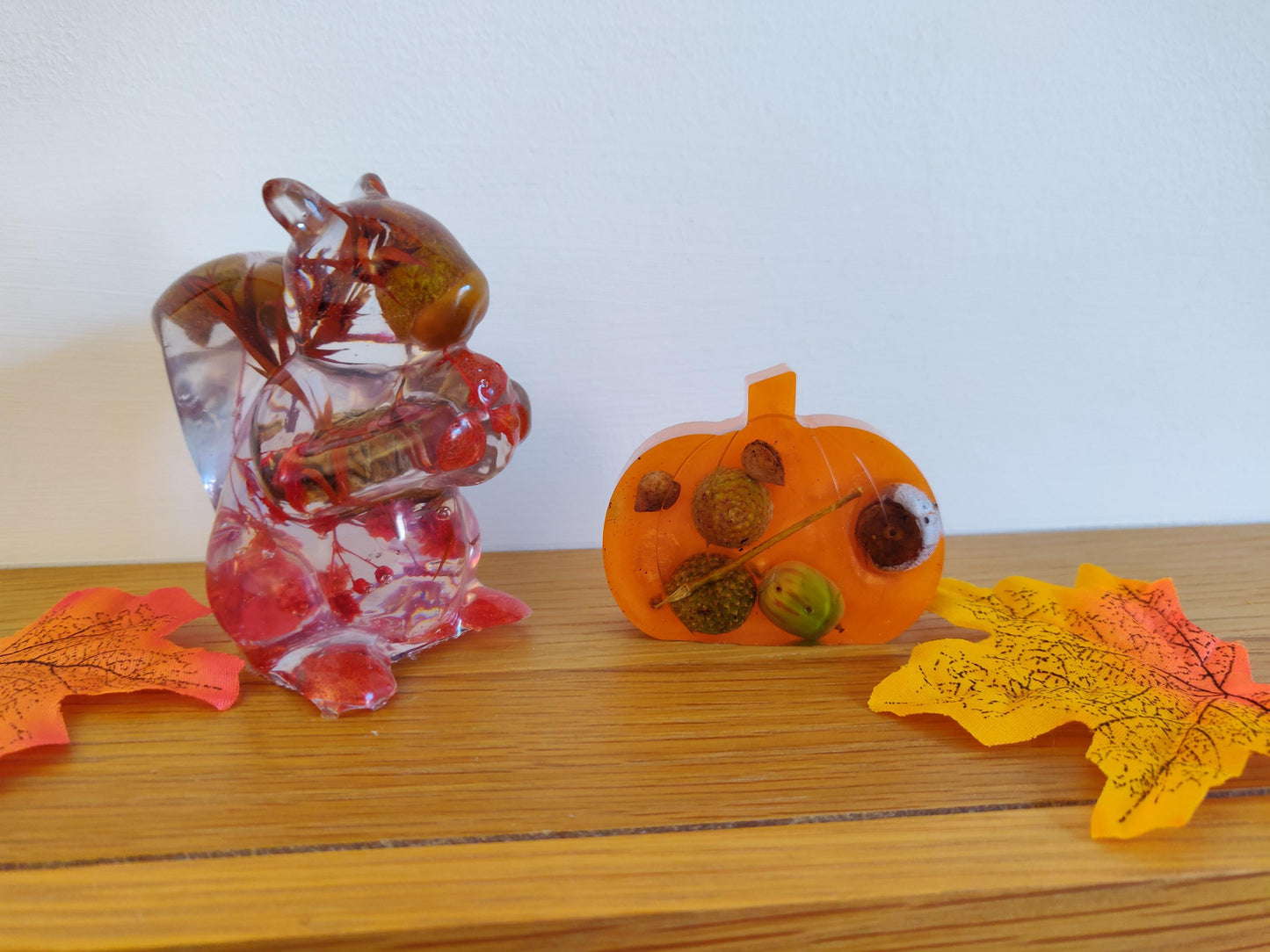 Handmade Red Floral Squirrel Figurine: Autumn Shelf Sitter