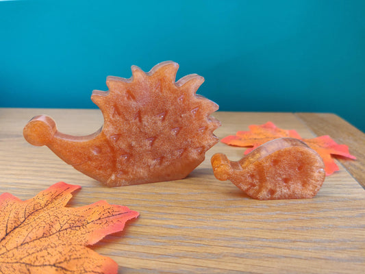 Resin Hedgehog Ornament Set: Autumn Home Decor, Handmade Hoglet Art