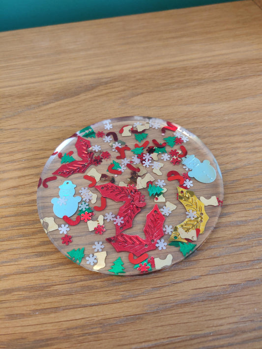 Handmade Christmas Confetti Coaster: Resin Xmas Decor