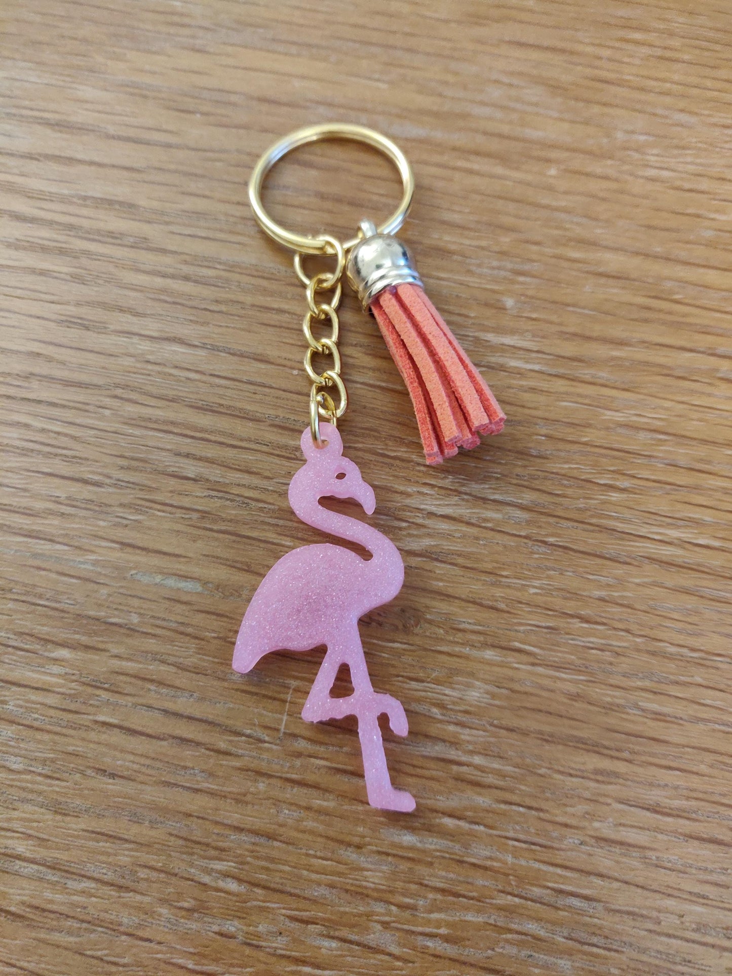 Pink Flamingo Resin Keychain, Bird Keyring with Tassel, Handmade Bag Charm