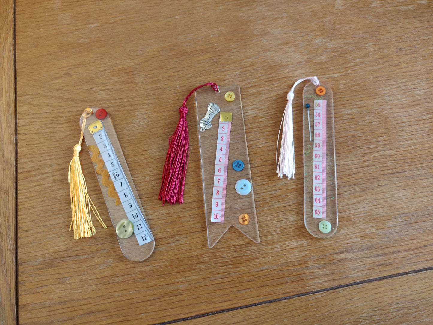 Resin Bookmark with Tape Measure, Buttons, and Tassel, Craft Lover Gift