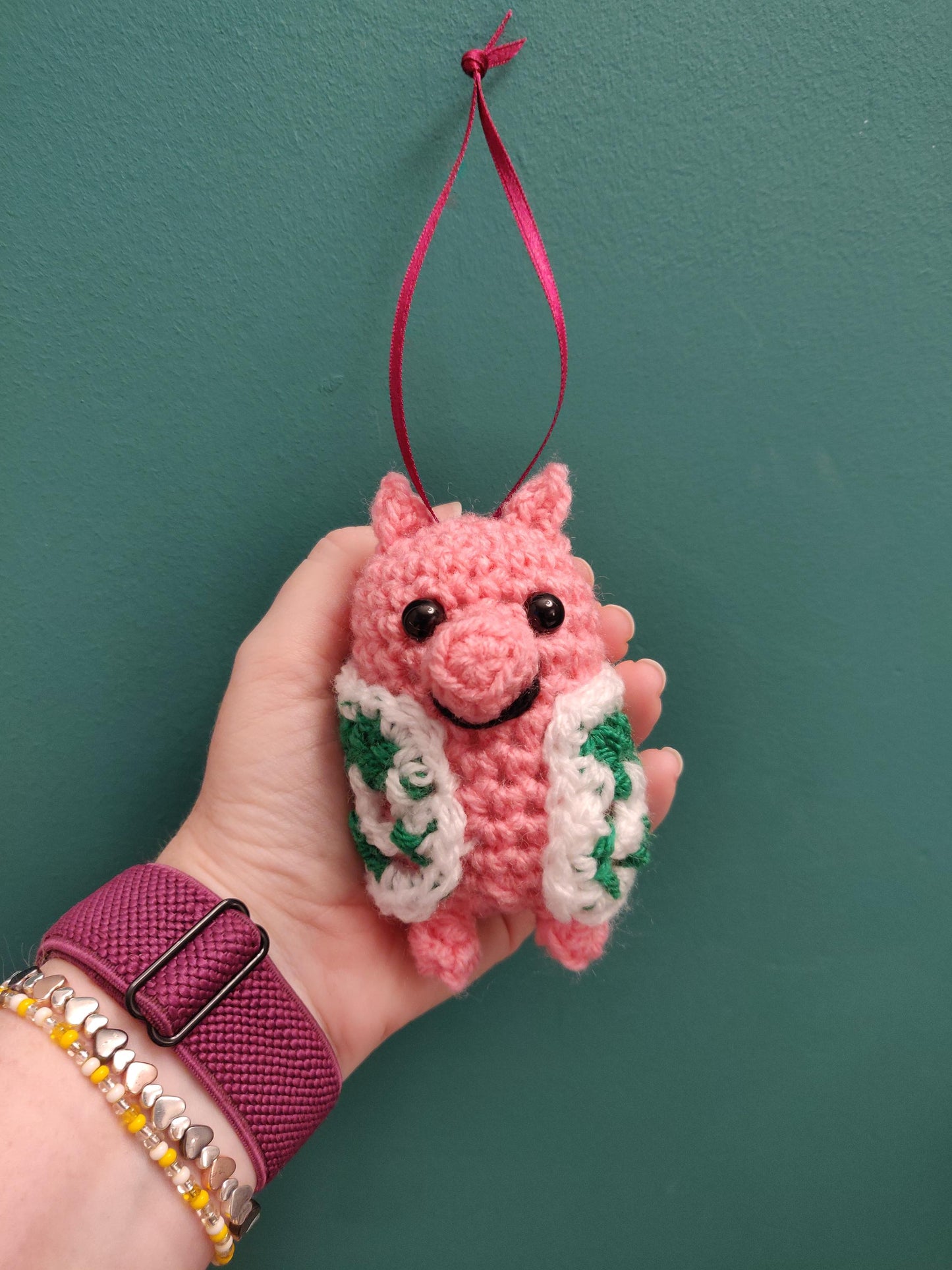 Crochet Pig in Blanket Christmas Ornament, Vegan Secret Santa Gift