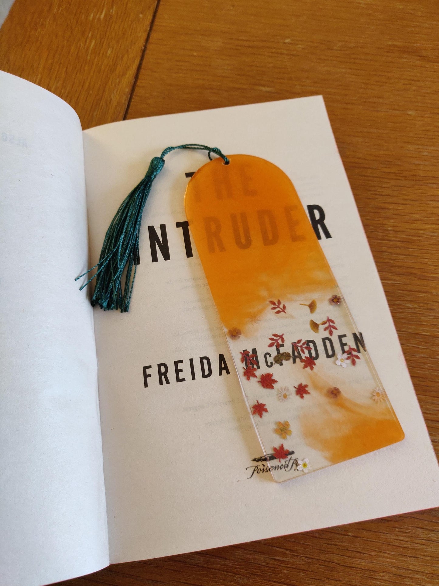 Resin Autumn Leaf Bookmark, Orange Tassel, Book Lover Gift