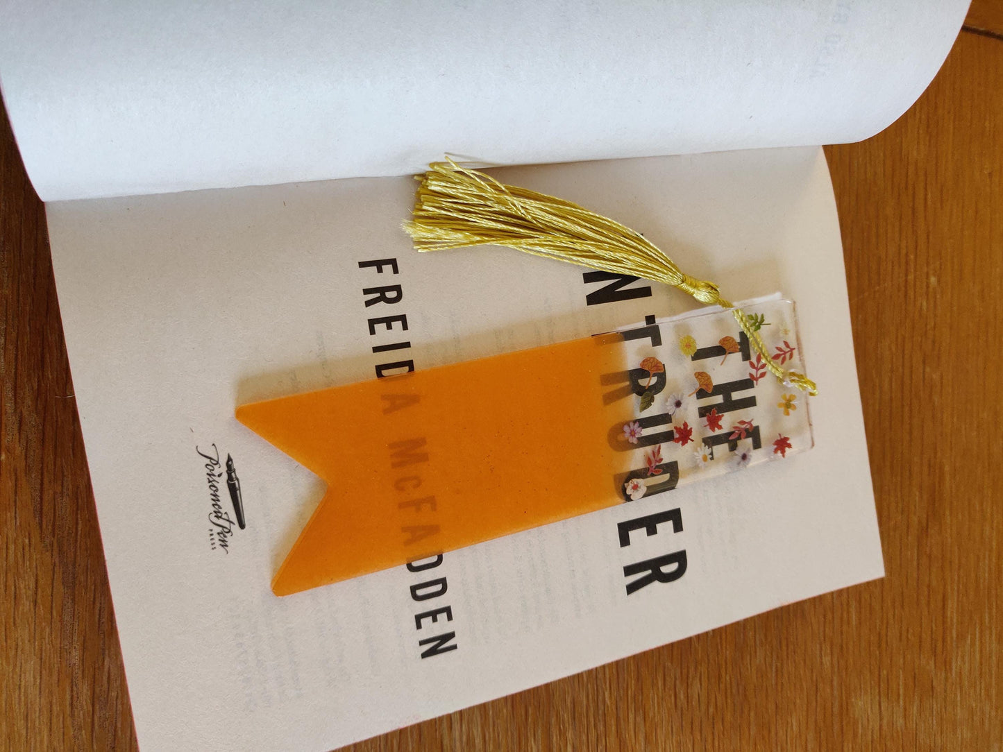 Resin Autumn Leaf Bookmark, Orange Tassel, Book Lover Gift