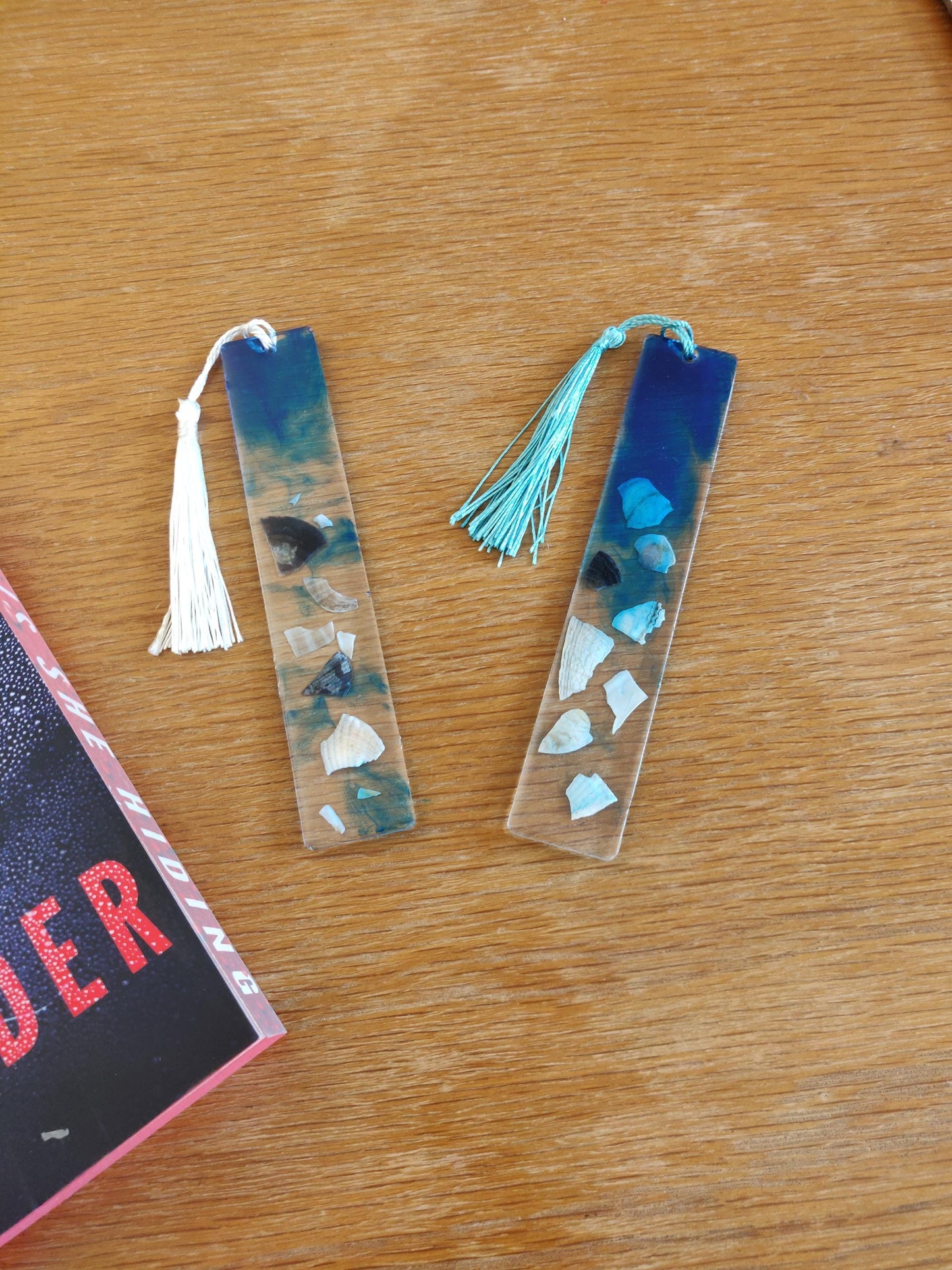 Seashell Resin Bookmark, Blue Waves and Tassel