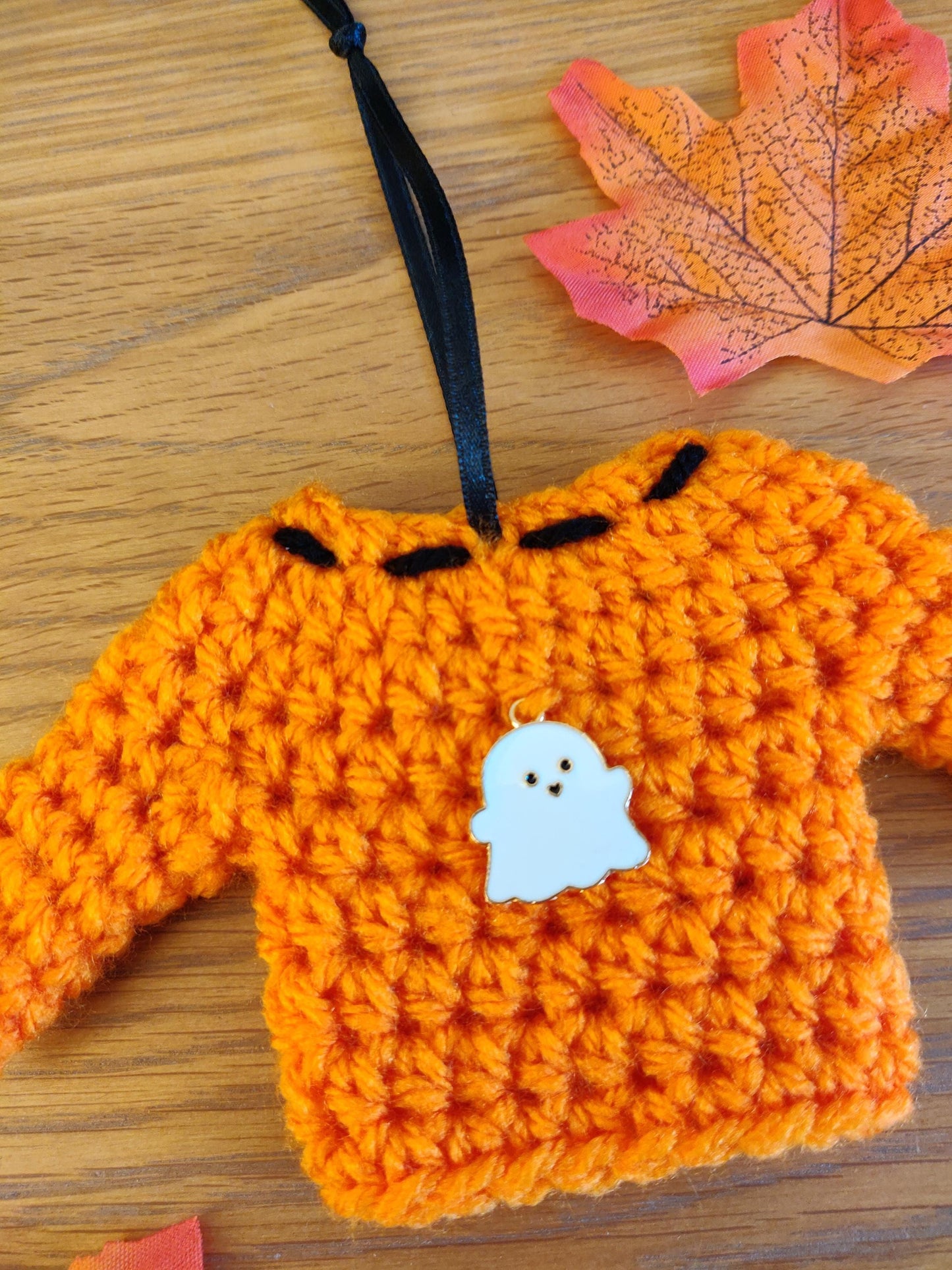 Handmade Halloween Jumper Ornament, Ghost Charm, Spooky Decor
