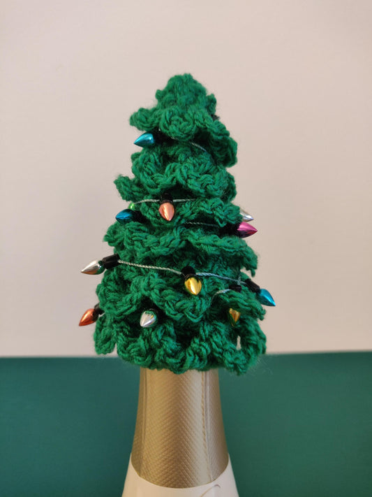 Crochet Christmas Tree Bottle Topper, Mini Xmas Tree Decor