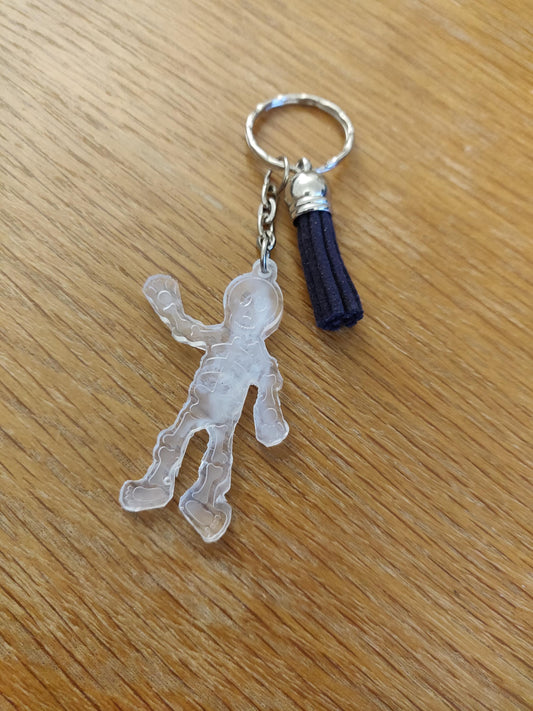 Skeleton Keychain, Halloween Keyring, White Resin Skeleton Decoration, Bag Charm, Black Tassel