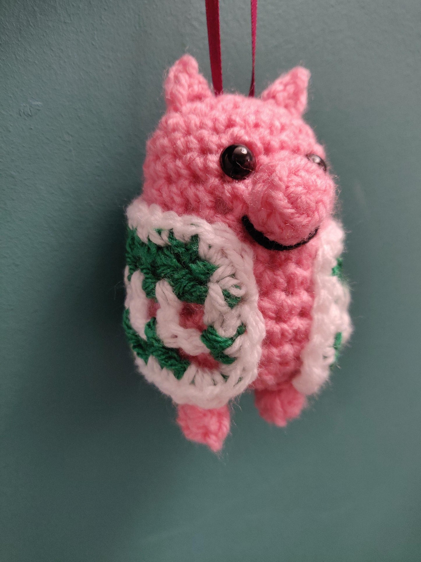 Crochet Pig in Blanket Christmas Ornament, Vegan Secret Santa Gift