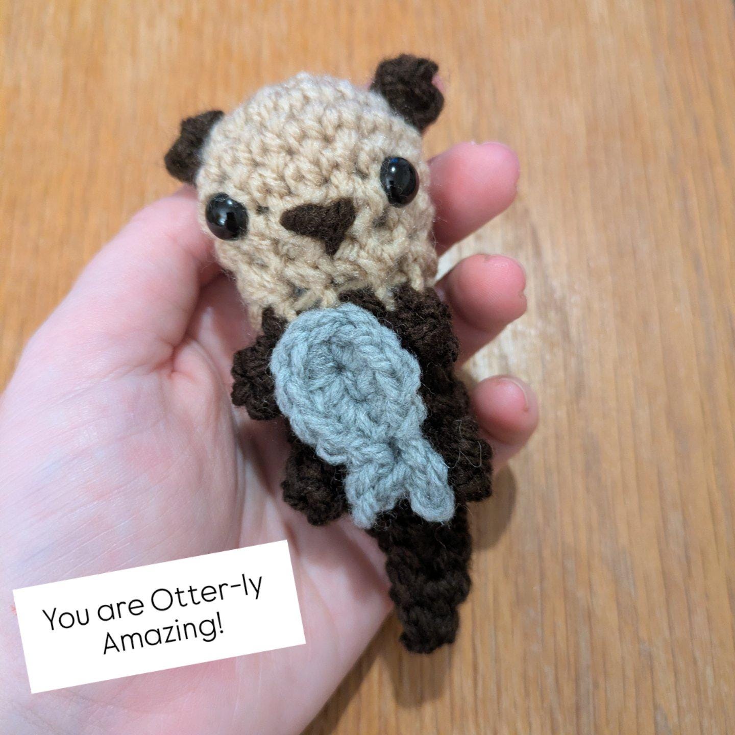 Crochet Otter Pocket Hug, Positive Gift, Valentines Day, Mothers Day