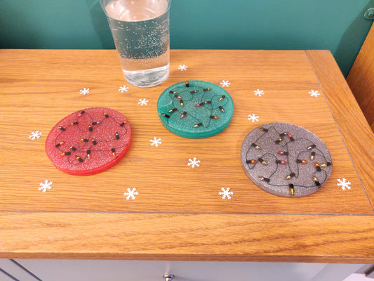 Handmade Christmas Lights Coaster: Resin Xmas Decor