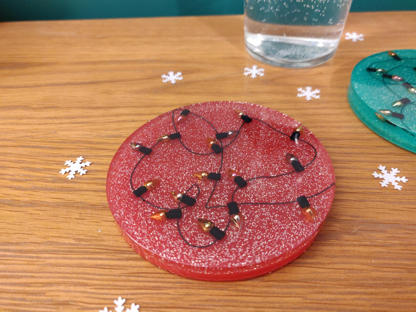 Handmade Christmas Lights Coaster: Resin Xmas Decor