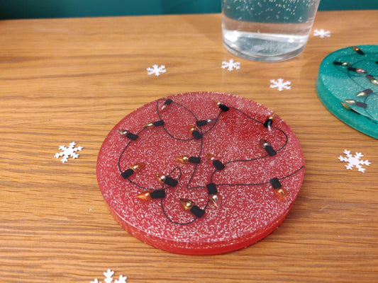 Handmade Christmas Lights Coaster: Resin Xmas Decor