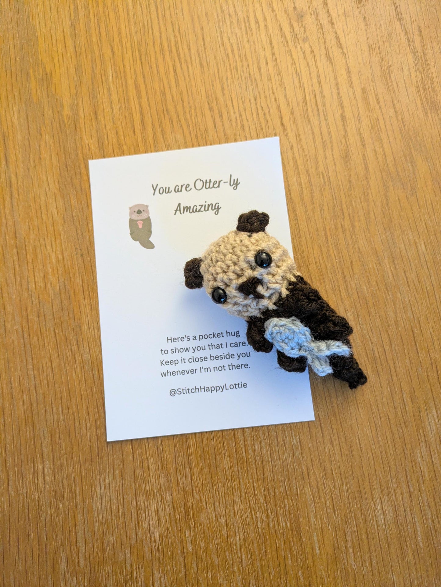 Crochet Otter Pocket Hug, Positive Gift, Valentines Day, Mothers Day