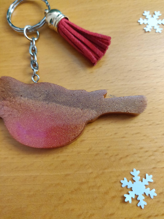Resin Robin Keychain with Red Belly, Bag Charm Decoration