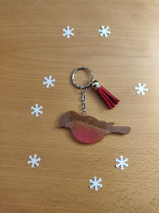 Resin Robin Keychain with Red Belly, Bag Charm Decoration