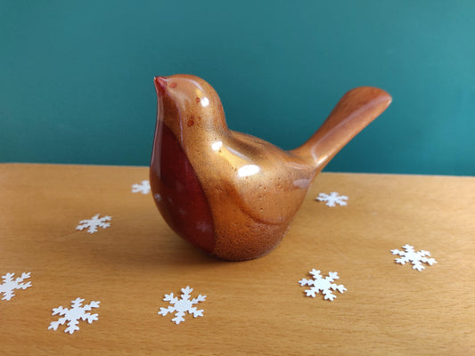 Resin Robin Ornament with Red Belly, Shelf Sitter Decoration