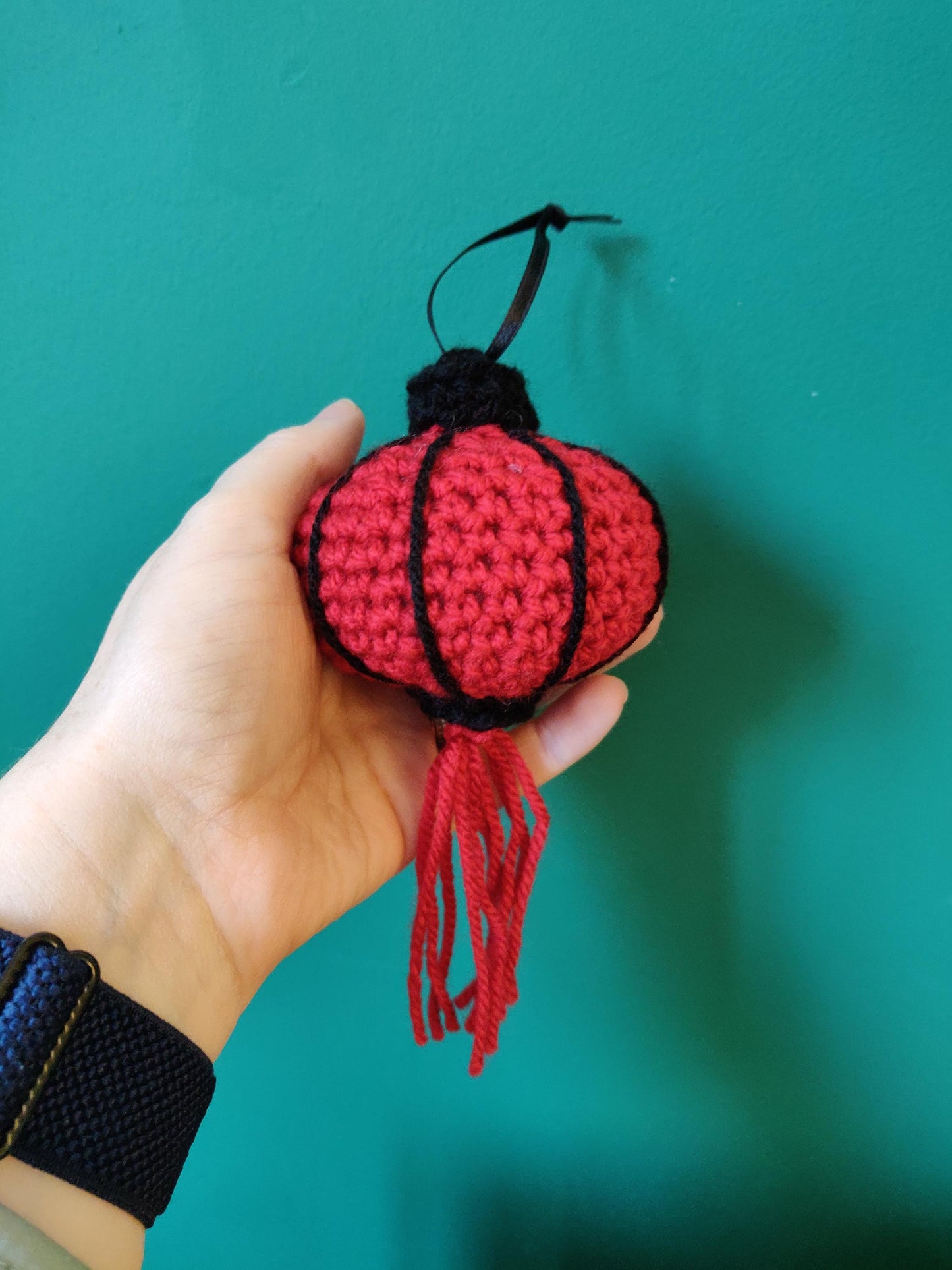 Crochet Chinese Red and Black Lantern, Lunar New Year Car Decor