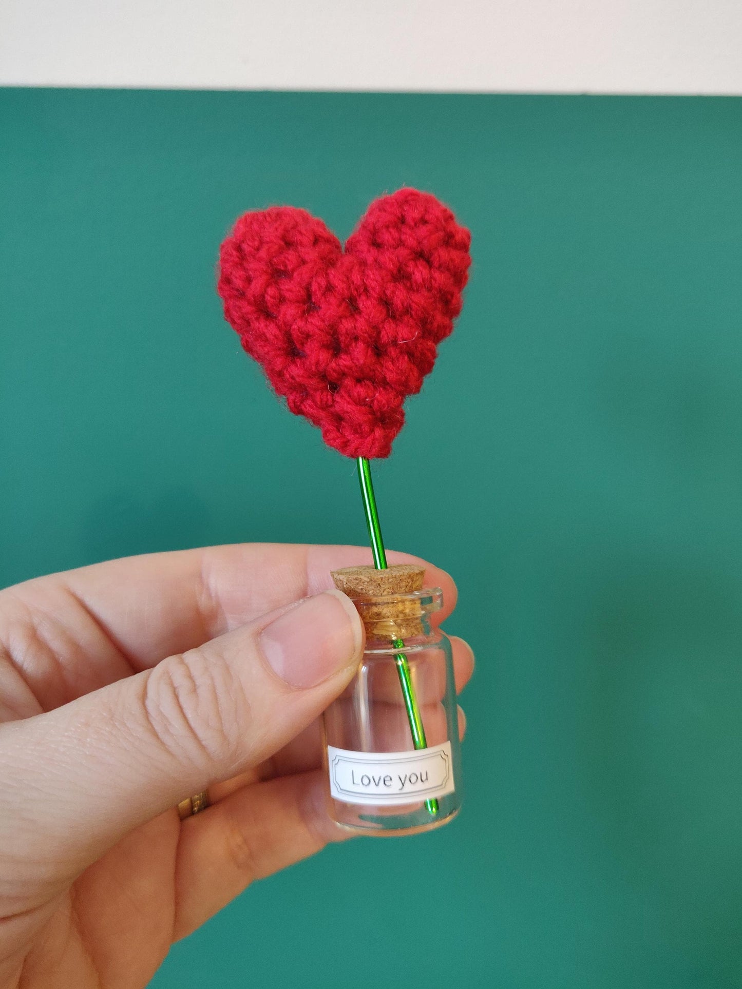 Mini Crochet Heart Flower, Custom Glass Vase, Valentine's Day Gift
