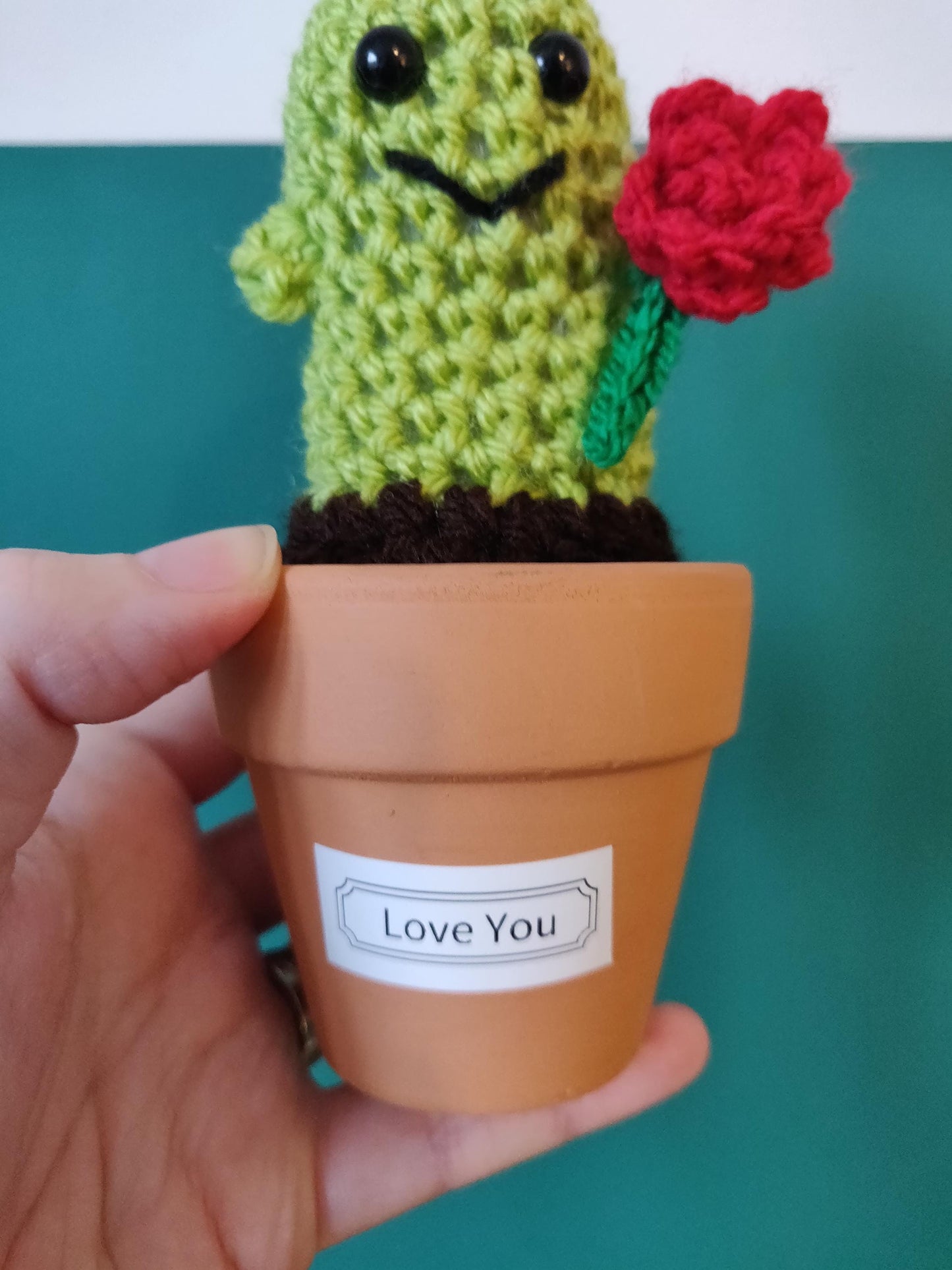 Valentine's Cactus with Rose, Mini Crochet Cactus, Valentine's Day gift, Desk Decor