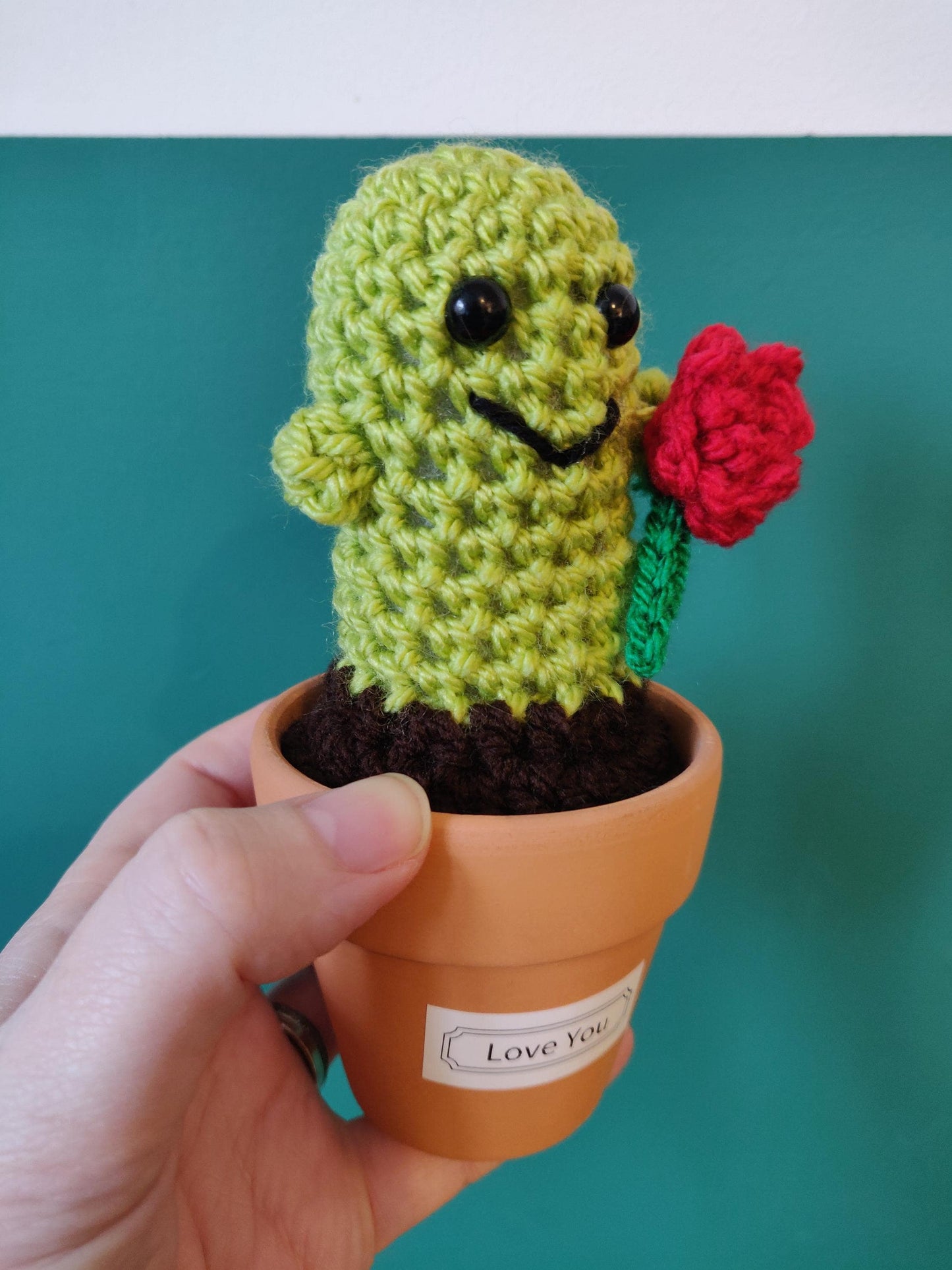 Valentine's Cactus with Rose, Mini Crochet Cactus, Valentine's Day gift, Desk Decor