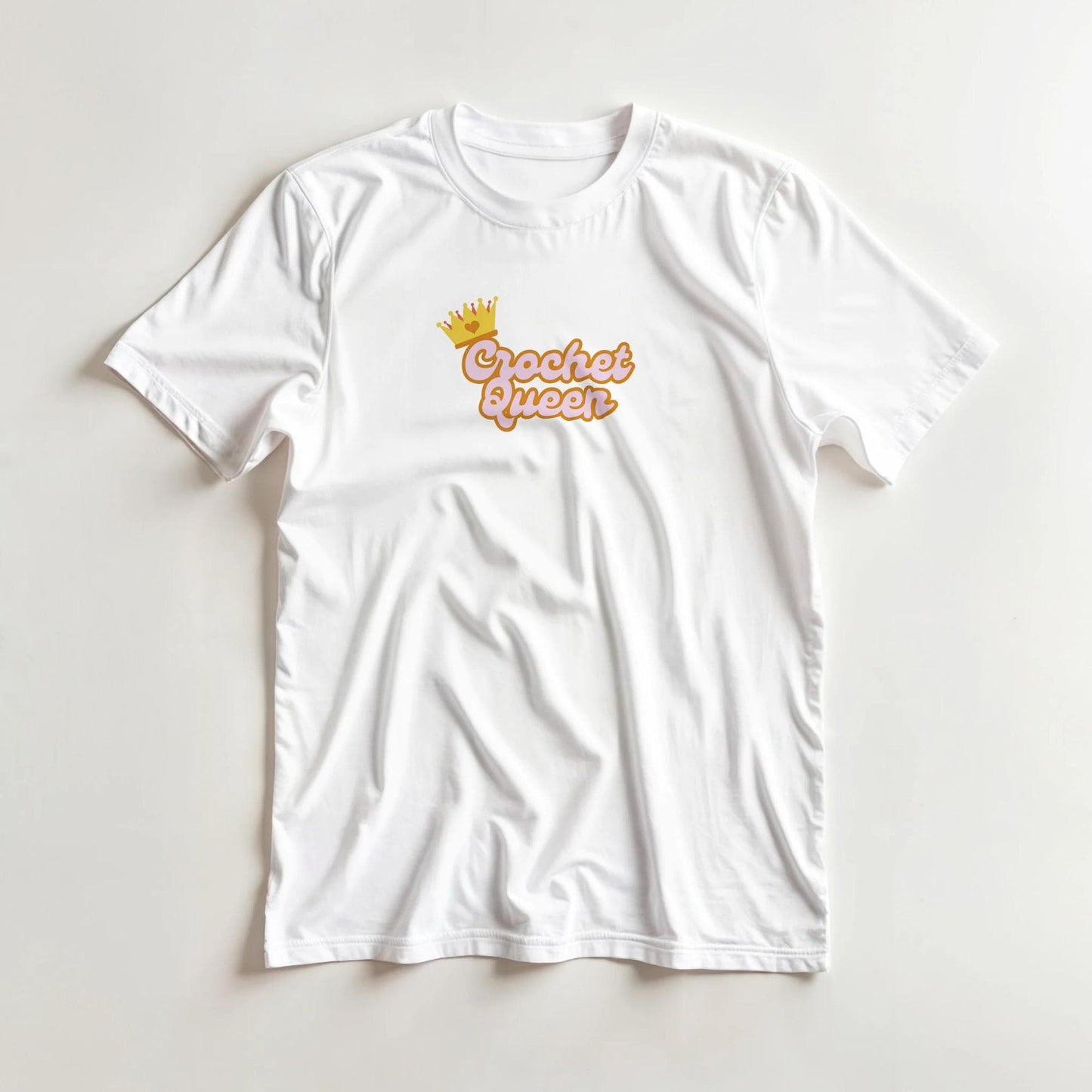 Crochet Queen T-Shirt | White Tee with Crown Design | Gift for Crocheters