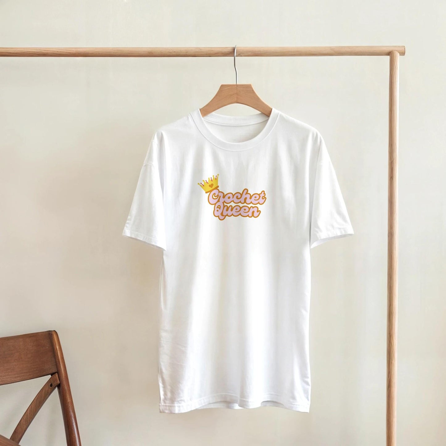 Crochet Queen T-Shirt | White Tee with Crown Design | Gift for Crocheters
