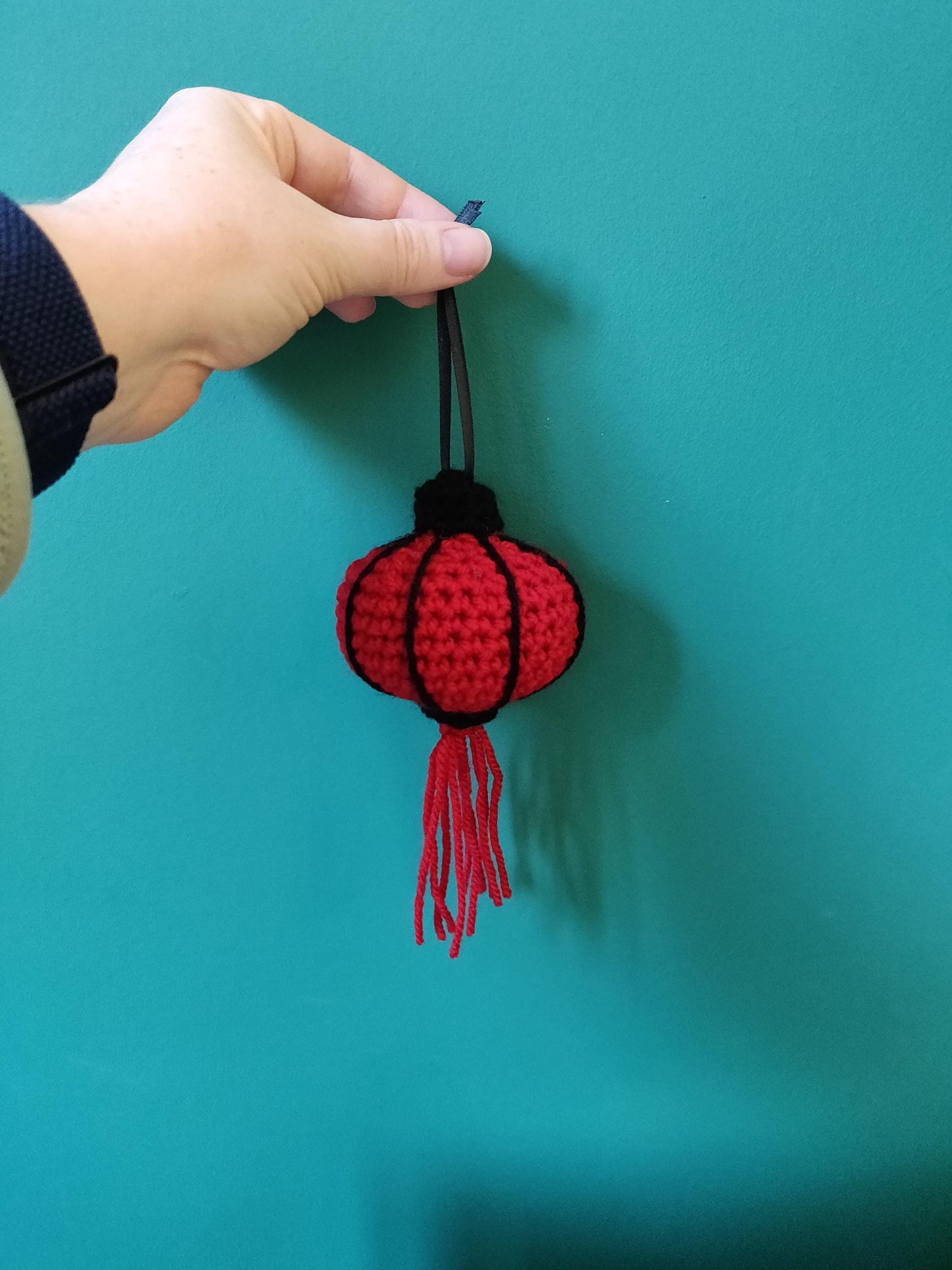 Crochet Chinese Red and Black Lantern, Lunar New Year Car Decor