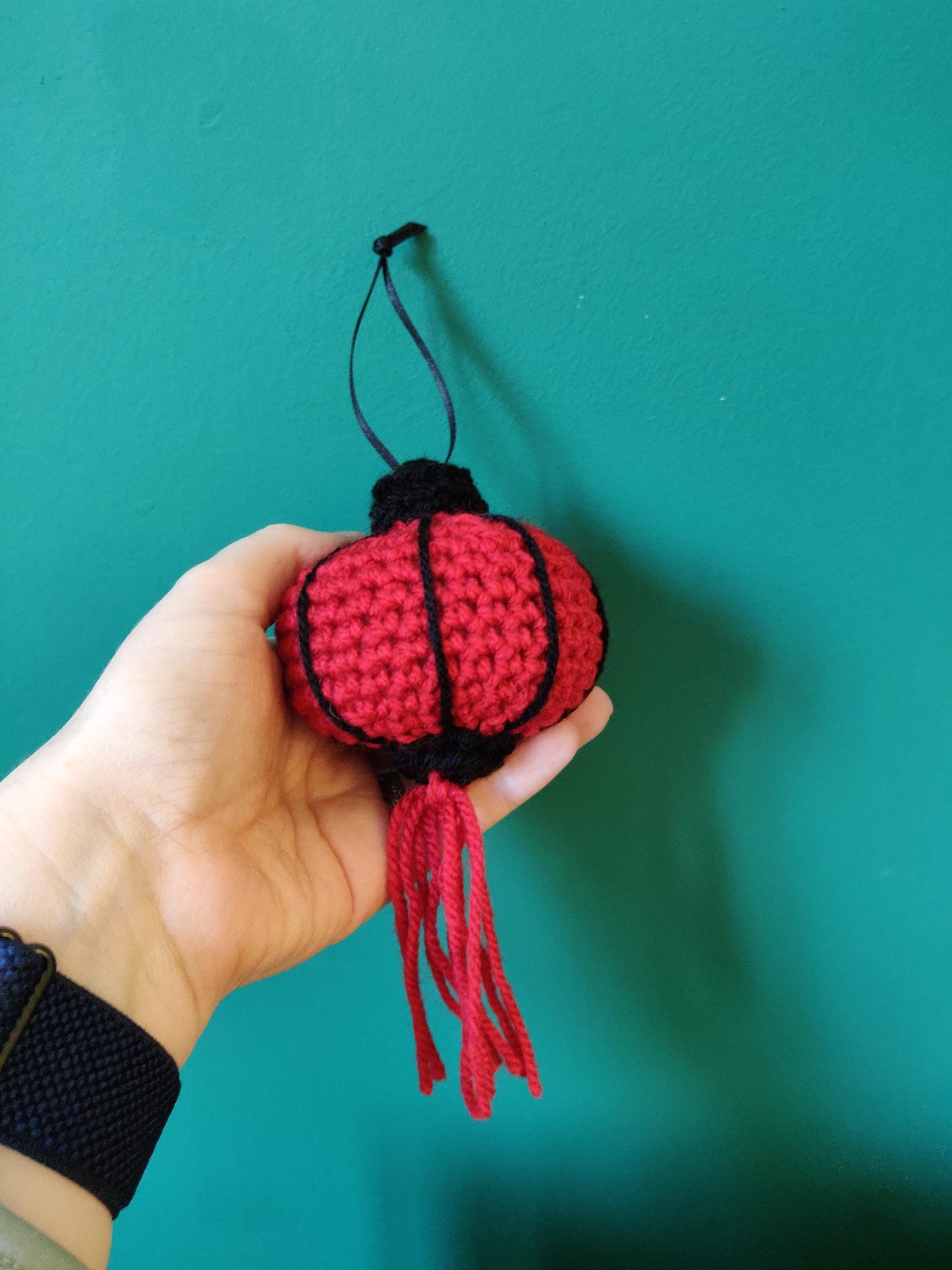 Crochet Chinese Red and Black Lantern, Lunar New Year Car Decor
