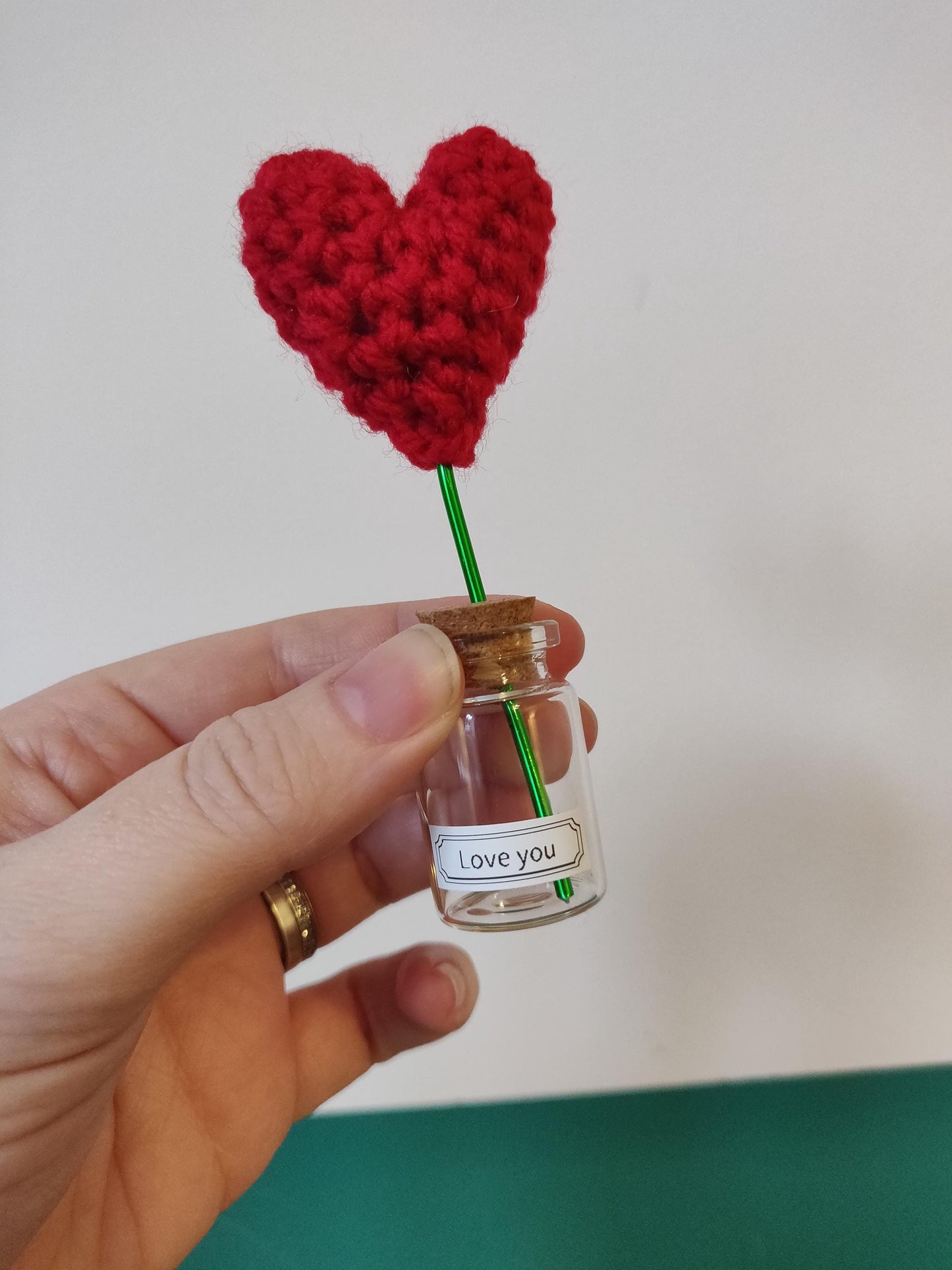Mini Crochet Heart Flower, Custom Glass Vase, Valentine's Day Gift