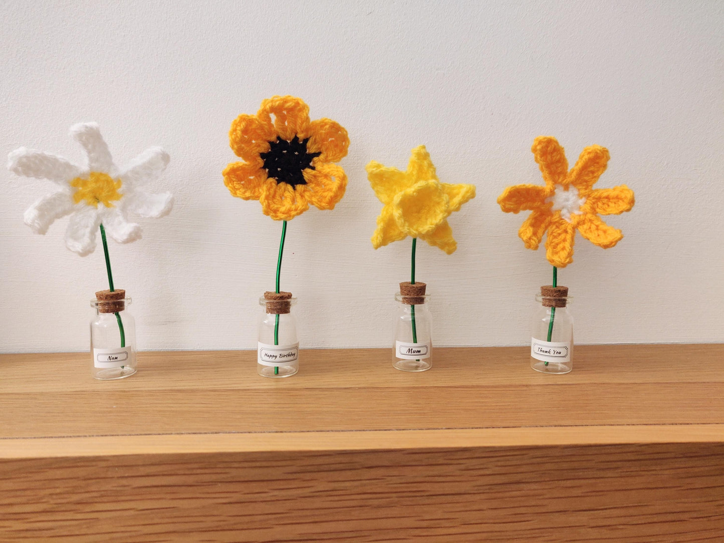 Mini Crochet Flower, Custom Glass Vase, Mother's Day Gift