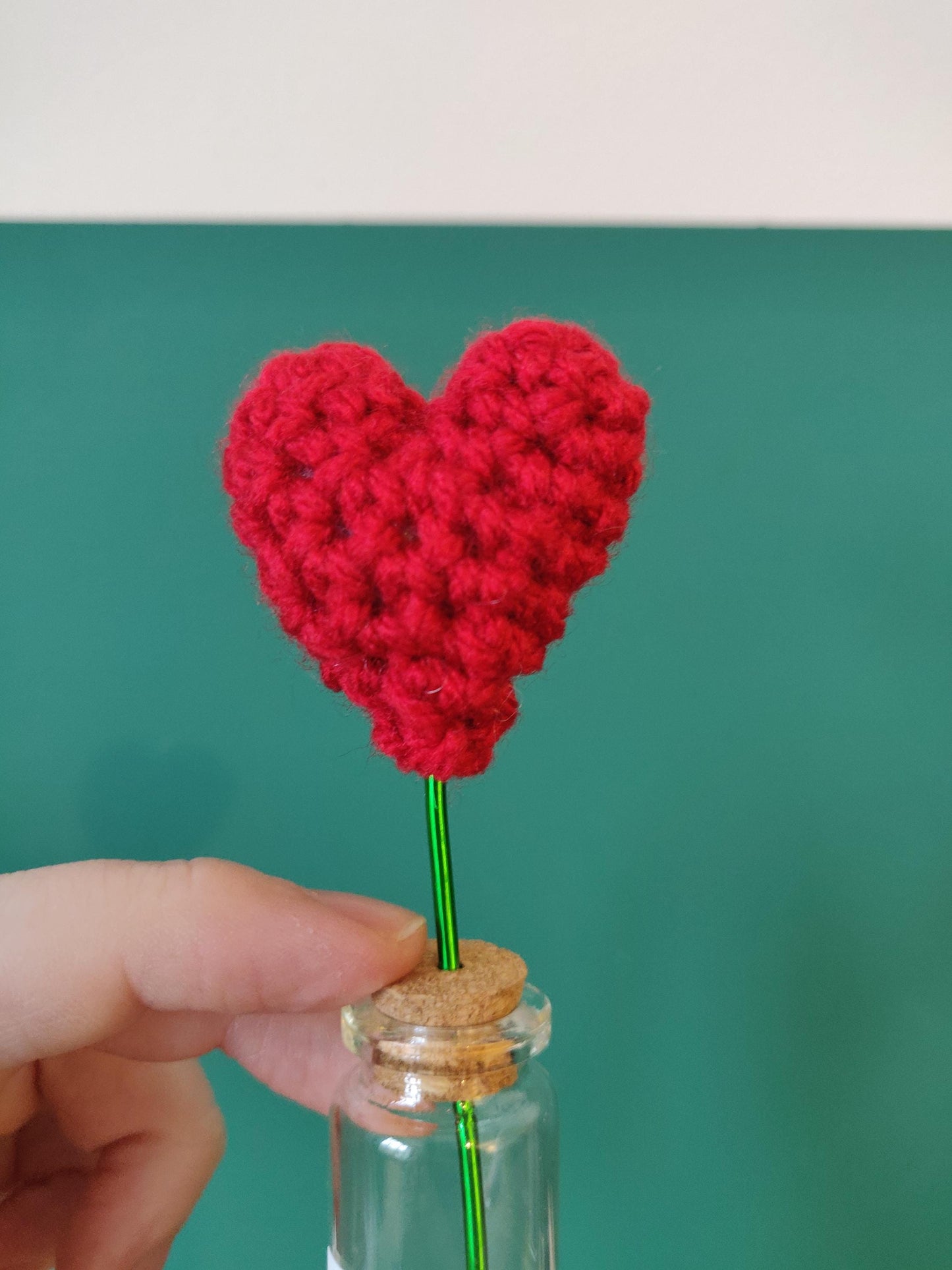 Mini Crochet Heart Flower, Custom Glass Vase, Valentine's Day Gift