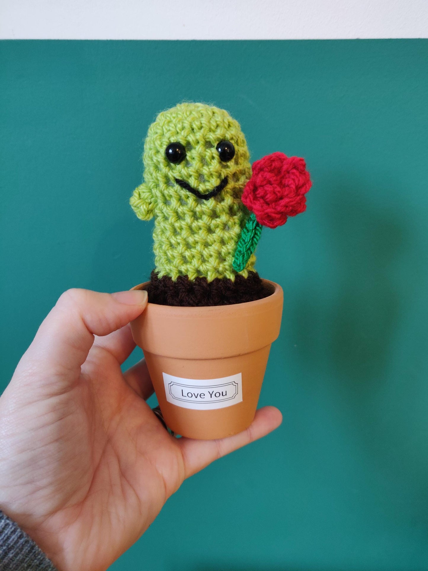 Valentine's Cactus with Rose, Mini Crochet Cactus, Valentine's Day gift, Desk Decor