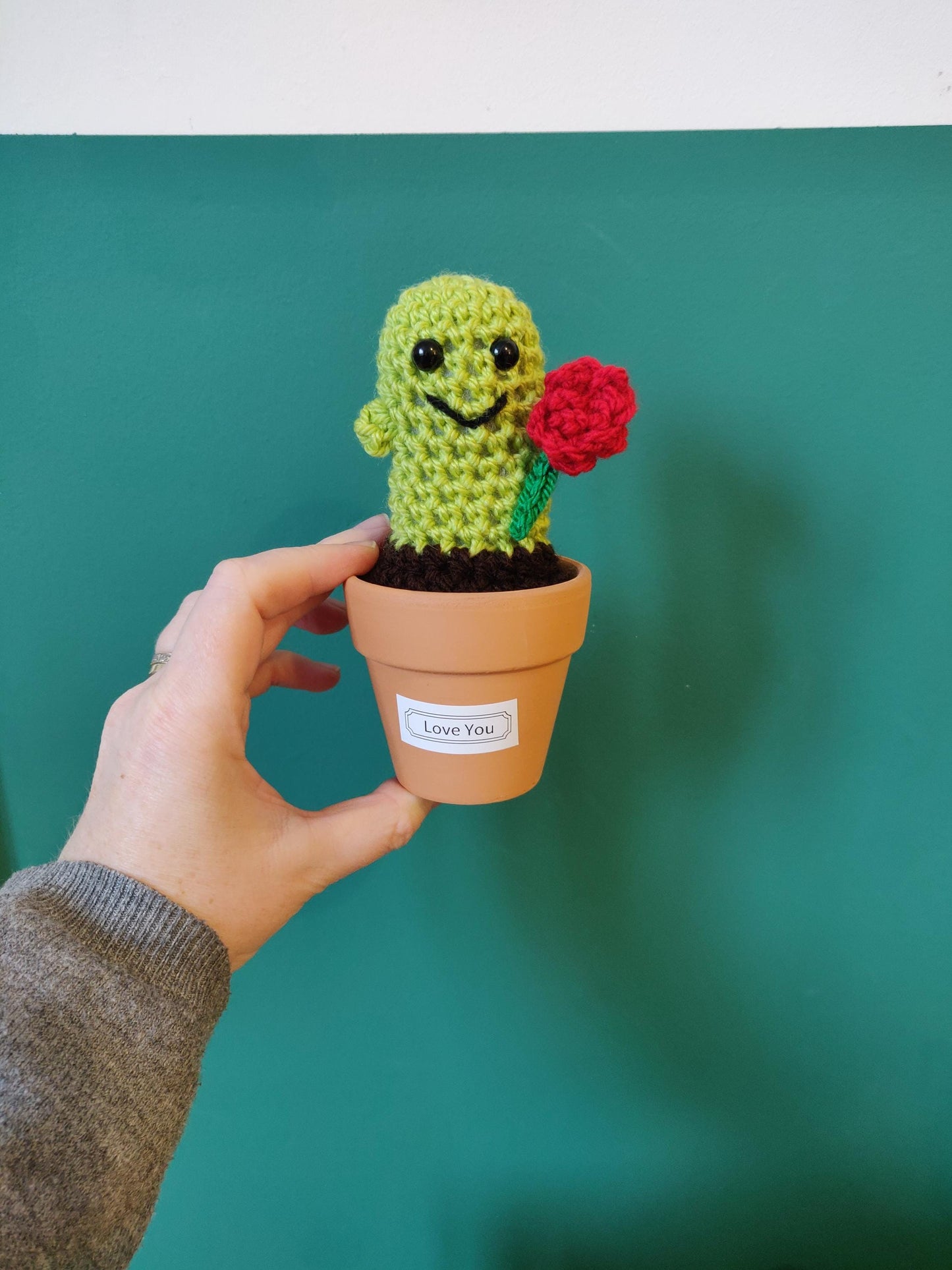 Valentine's Cactus with Rose, Mini Crochet Cactus, Valentine's Day gift, Desk Decor